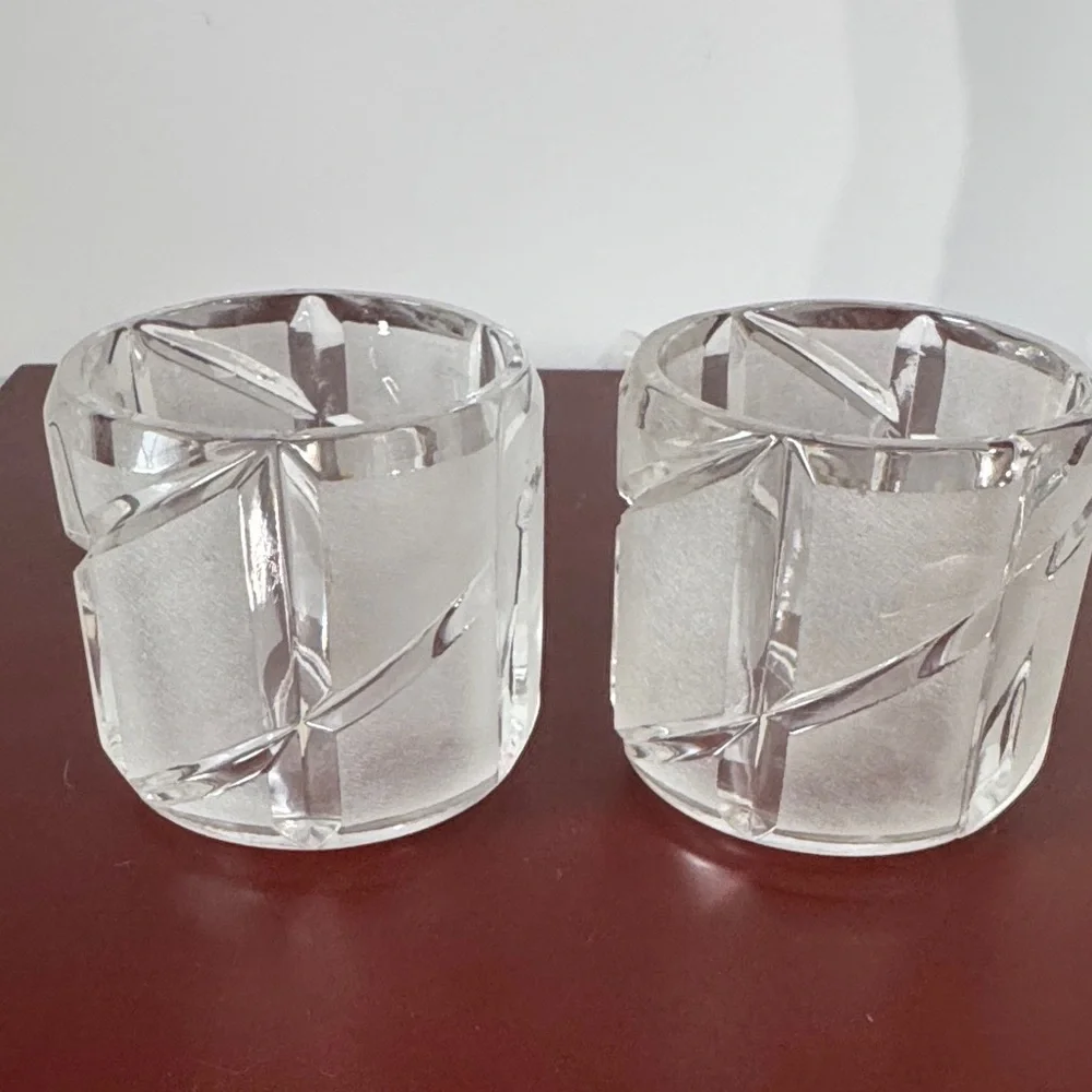 Vintage Pair of Frosted 24% Lead Crystal Votive / Tea Light Candle Holders-USA